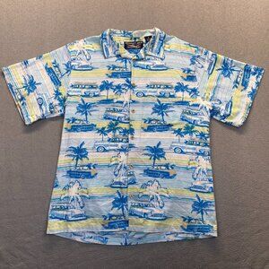 Newport Blue Hawaiian Shirt Men 2XL Blue‎ American Tradition Graphic Cruise Camp
